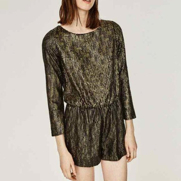 Zara Gold Sequin Romper - NWT Size XS - Picture 1 of 5